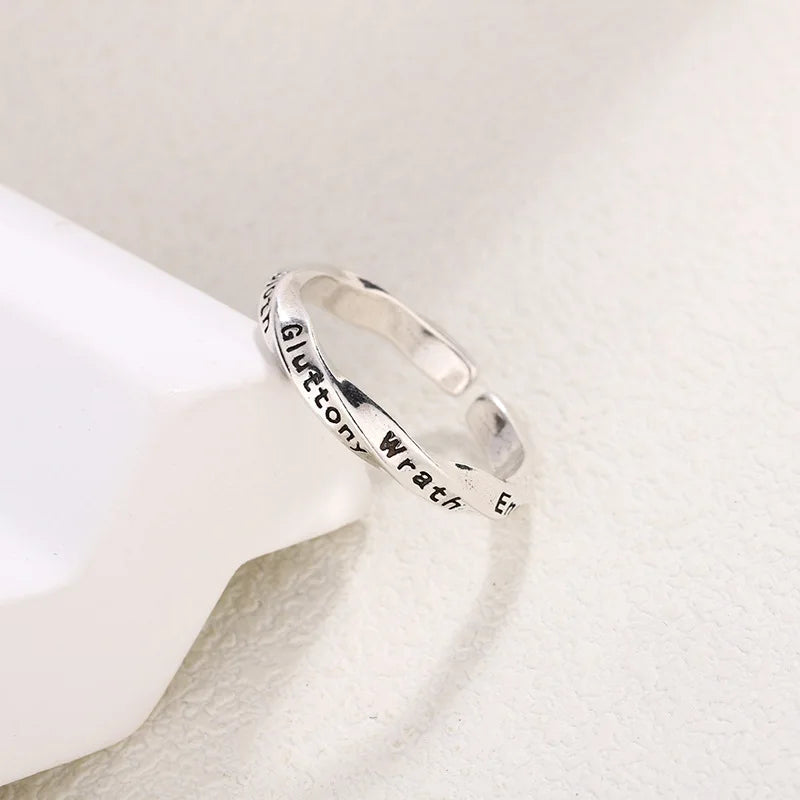 New Fashion Silver Color Open Finger Ring Letters Words Wish Wide Punk Stackable For Women Girl Jewelry Gift Dropship