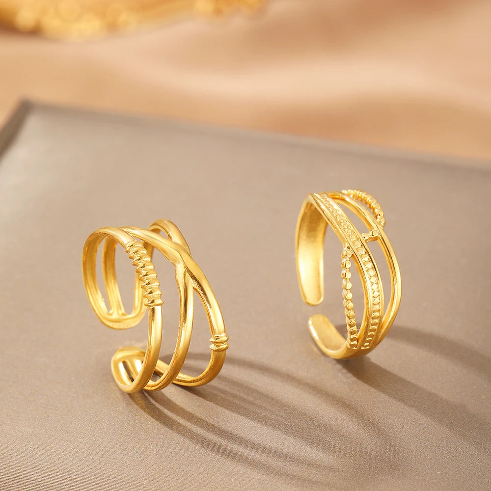 Stainless Steel Rings Hip Hop Street Fashion Geometric Lines Crossover Ring Set of 2 For Women Jewelry Everyday wear Wholesale