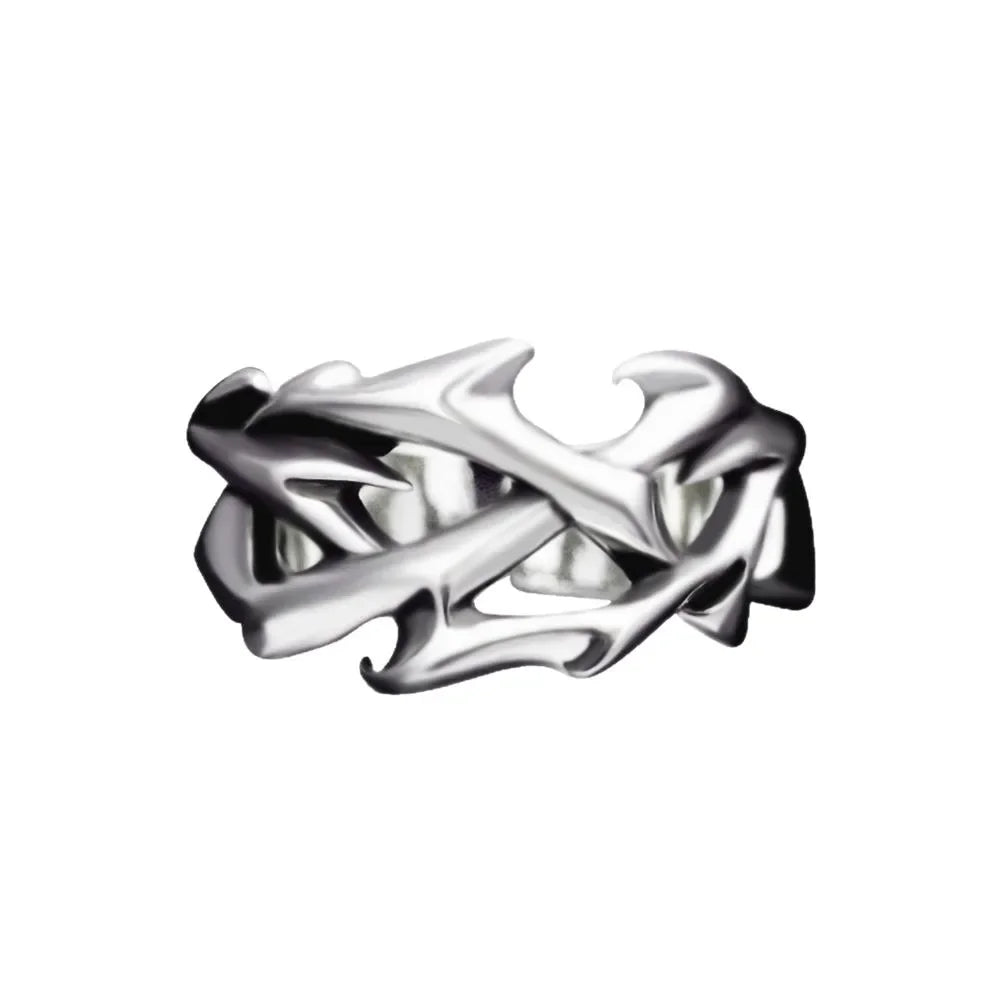 Hip Hop Rock Irregularity Thorns Stainless Steel Opening Rings Gothic Punk Finger Ring for Men Women Personality Finger Jewelry