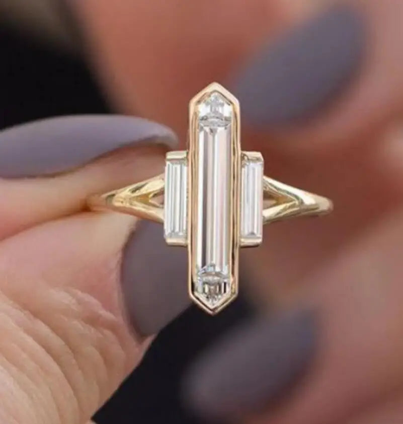 Personality Simple Gold Color Inlay Zircon Rings For Fashion Women Party Accessories Gifts Custom Jewelry