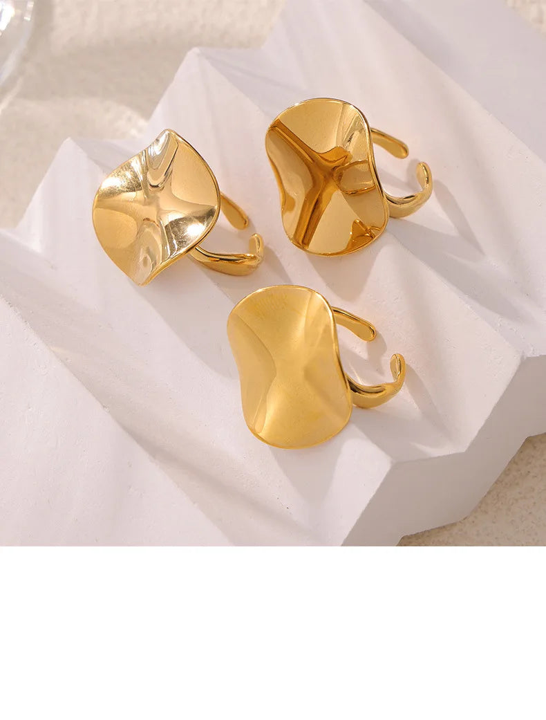 Hip Hop Gold Plated Simplicity Ring for Women New Stainless Steel Oval Open Ring Waterproof Jewelry 2024 Trend Accessories