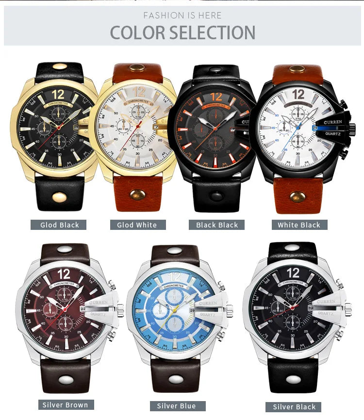 Mens Watches Top Brand Luxury Gold Leather Quartz Watch Men Curren Casual Male Wrist Watch Military Relogio Masculino Dropship