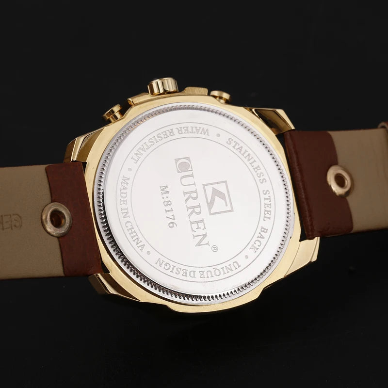 Mens Watches Top Brand Luxury Gold Leather Quartz Watch Men Curren Casual Male Wrist Watch Military Relogio Masculino Dropship