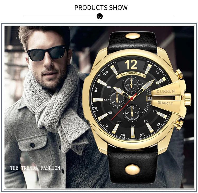 Mens Watches Top Brand Luxury Gold Leather Quartz Watch Men Curren Casual Male Wrist Watch Military Relogio Masculino Dropship