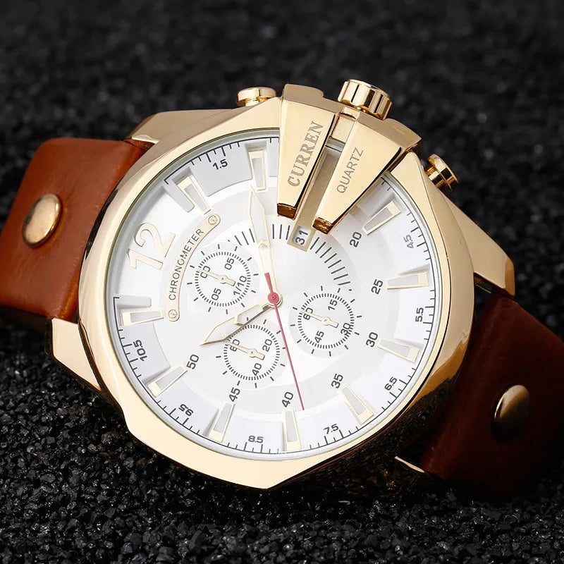 Mens Watches Top Brand Luxury Gold Leather Quartz Watch Men Curren Casual Male Wrist Watch Military Relogio Masculino Dropship
