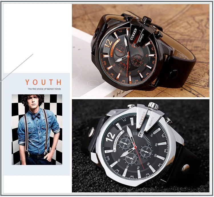 Mens Watches Top Brand Luxury Gold Leather Quartz Watch Men Curren Casual Male Wrist Watch Military Relogio Masculino Dropship