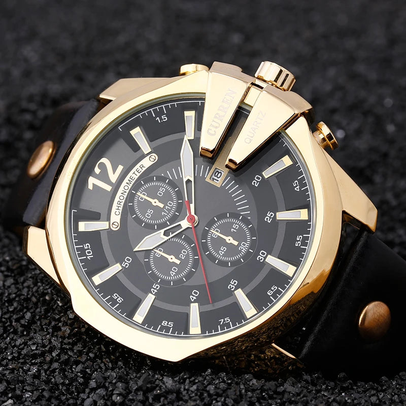 Mens Watches Top Brand Luxury Gold Leather Quartz Watch Men Curren Casual Male Wrist Watch Military Relogio Masculino Dropship