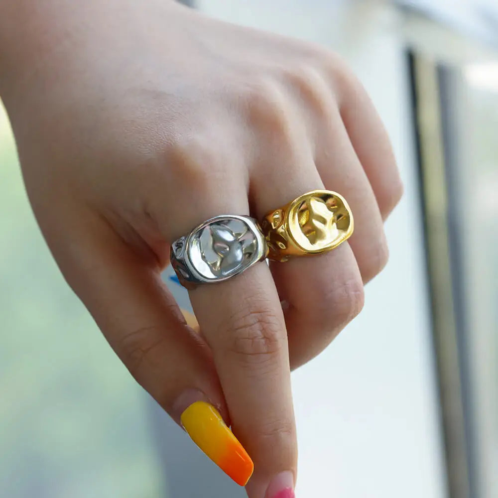 Irregular Rings For Women Gold Color Stainless Steel Geometric Ring Fashion Simple Party Christmas Party Jewelry Gift Femme