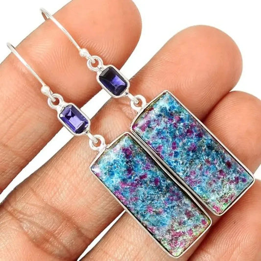 Elegant Earrings for Women Silver Color Rectangle Synthetic Gems Decor Metal Inlaid Earrings Engagement Wedding Jewelry