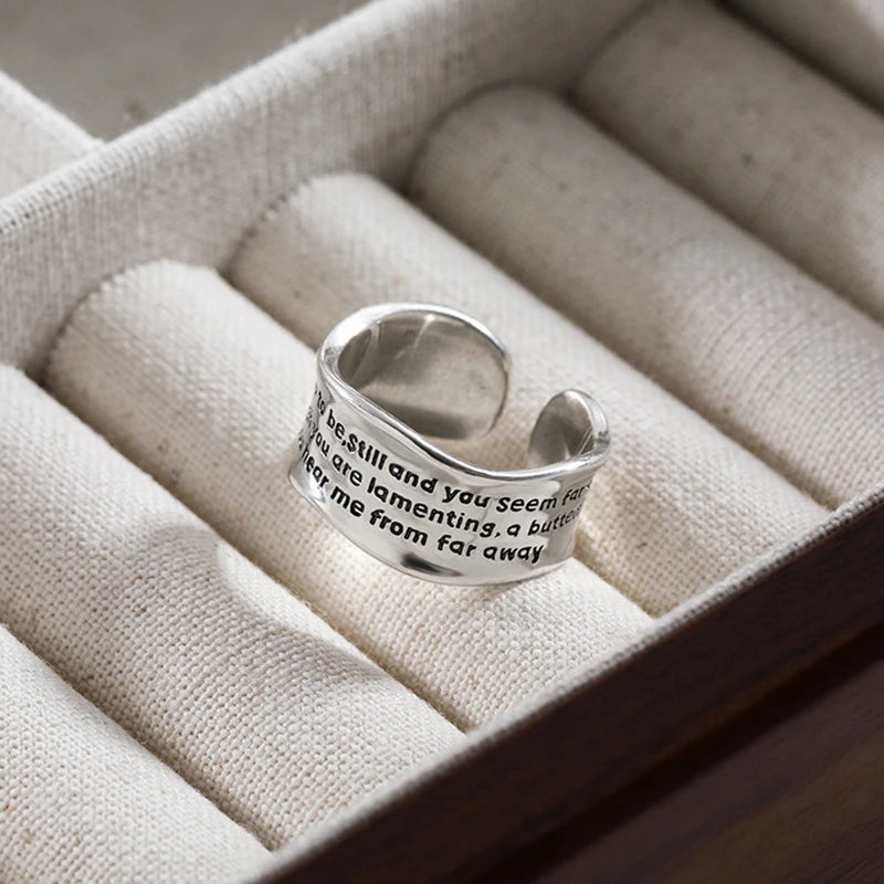 New Fashion Silver Color Open Finger Ring Letters Words Wish Wide Punk Stackable For Women Girl Jewelry Gift Dropship