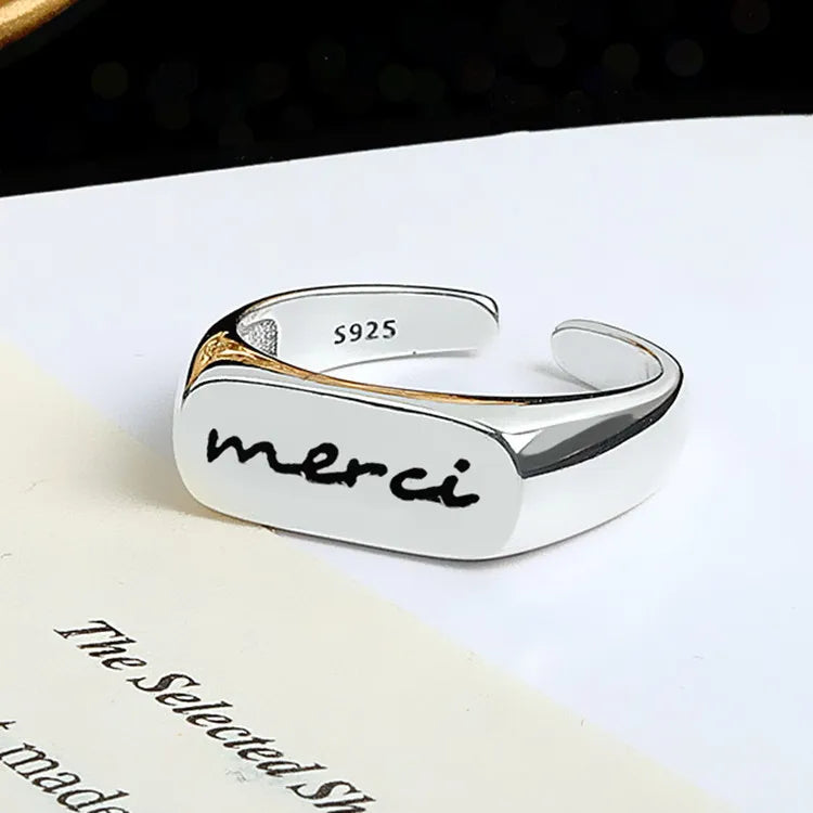 New Fashion Silver Color Open Finger Ring Letters Words Wish Wide Punk Stackable For Women Girl Jewelry Gift Dropship