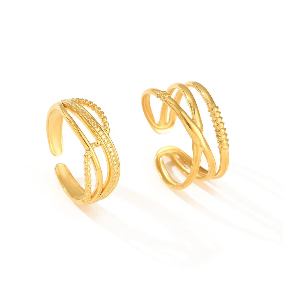 Stainless Steel Rings Hip Hop Street Fashion Geometric Lines Crossover Ring Set of 2 For Women Jewelry Everyday wear Wholesale