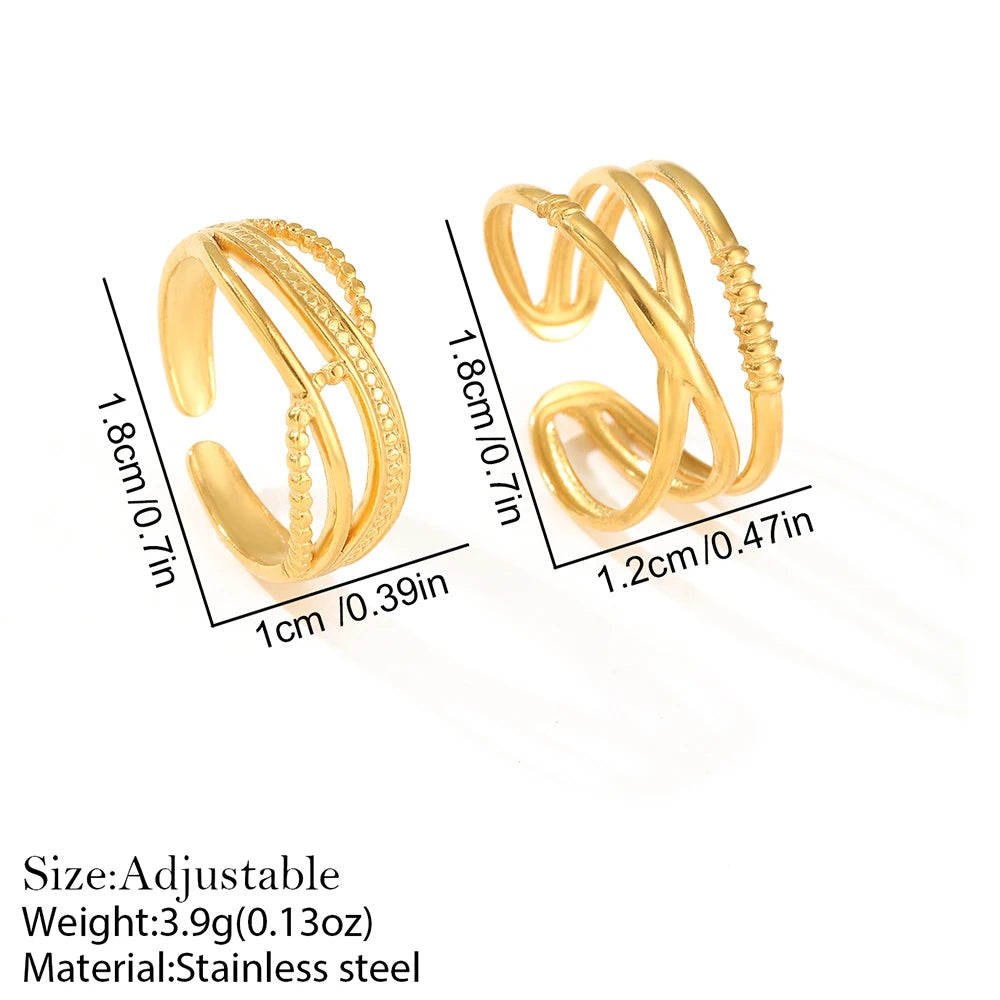 Stainless Steel Rings Hip Hop Street Fashion Geometric Lines Crossover Ring Set of 2 For Women Jewelry Everyday wear Wholesale