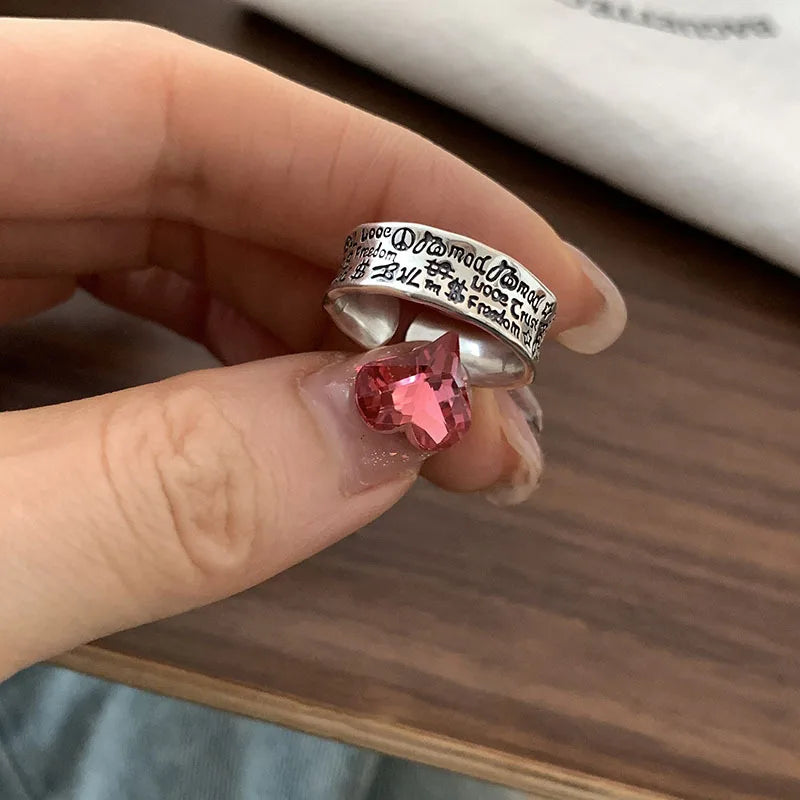 New Fashion Silver Color Open Finger Ring Letters Words Wish Wide Punk Stackable For Women Girl Jewelry Gift Dropship