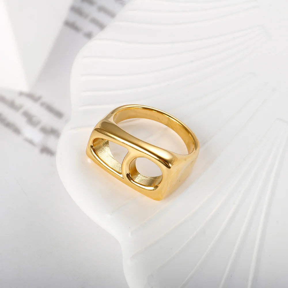 Irregular Two Geometric Hollow Ring  Stainless Steel Waterproof Daily Wear Jewelry