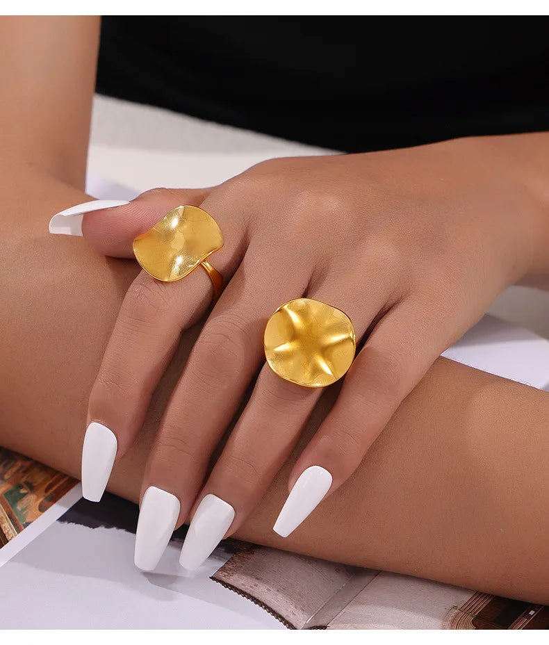 Hip Hop Gold Plated Simplicity Ring for Women New Stainless Steel Oval Open Ring Waterproof Jewelry 2024 Trend Accessories