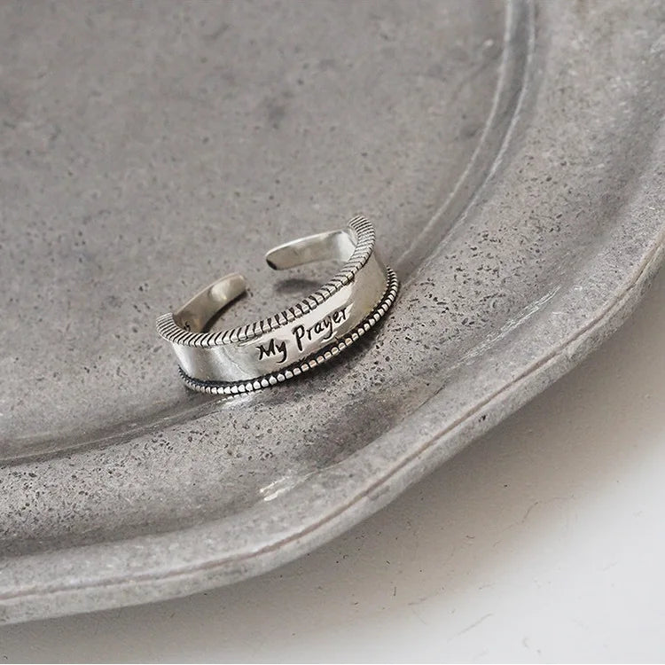 New Fashion Silver Color Open Finger Ring Letters Words Wish Wide Punk Stackable For Women Girl Jewelry Gift Dropship