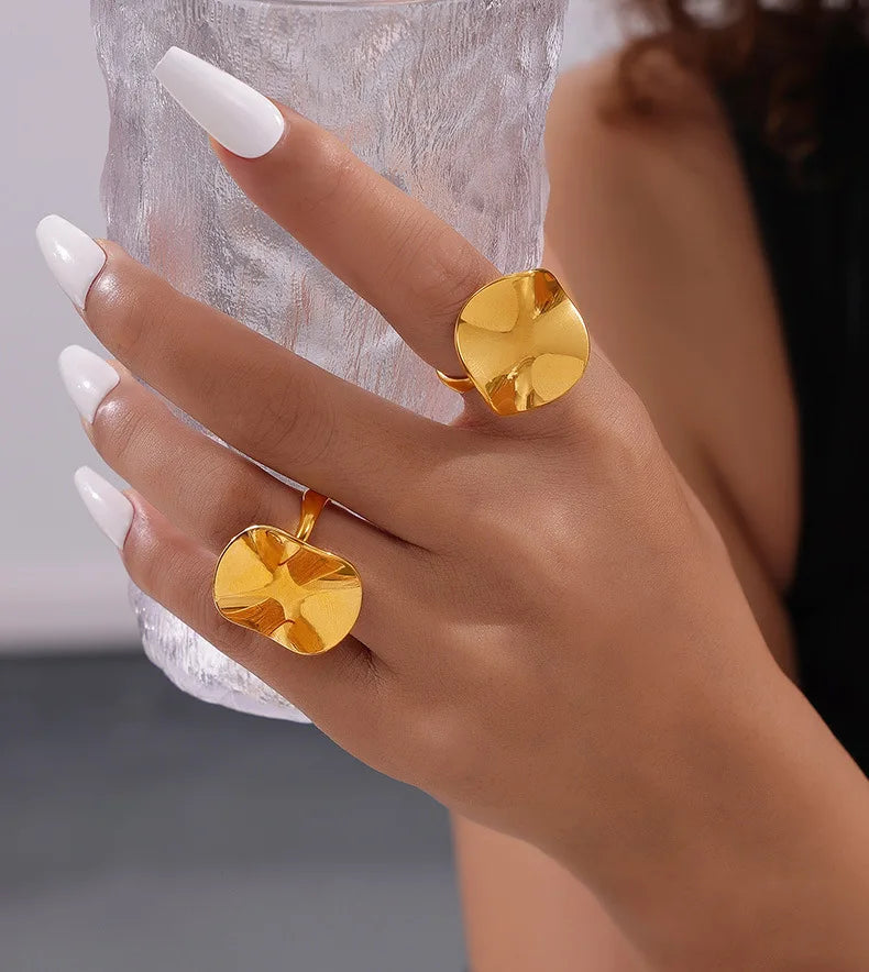 Hip Hop Gold Plated Simplicity Ring for Women New Stainless Steel Oval Open Ring Waterproof Jewelry 2024 Trend Accessories