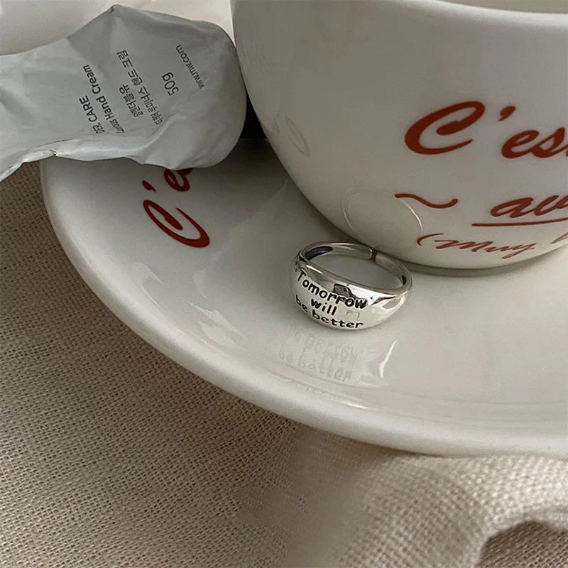 New Fashion Silver Color Open Finger Ring Letters Words Wish Wide Punk Stackable For Women Girl Jewelry Gift Dropship
