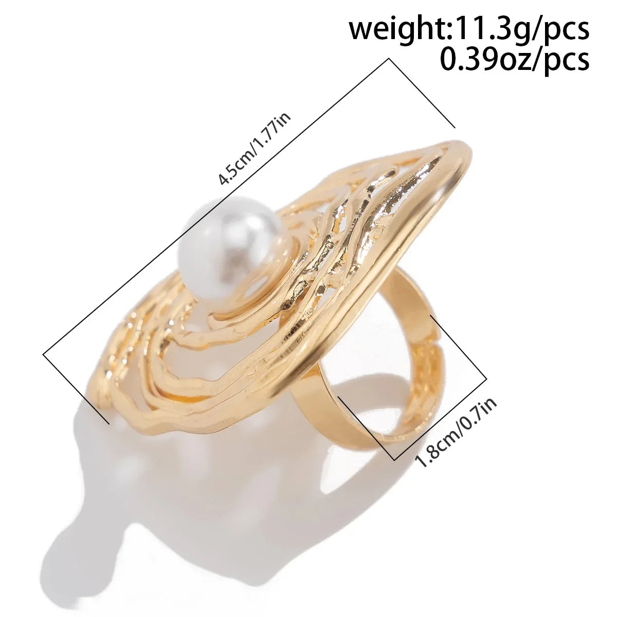Trendy Big Women's Rings with Irregular Hollow Imitation Pearl Ins Style Niche Alloy Open Ring African Jewelry for Dubai Gifts
