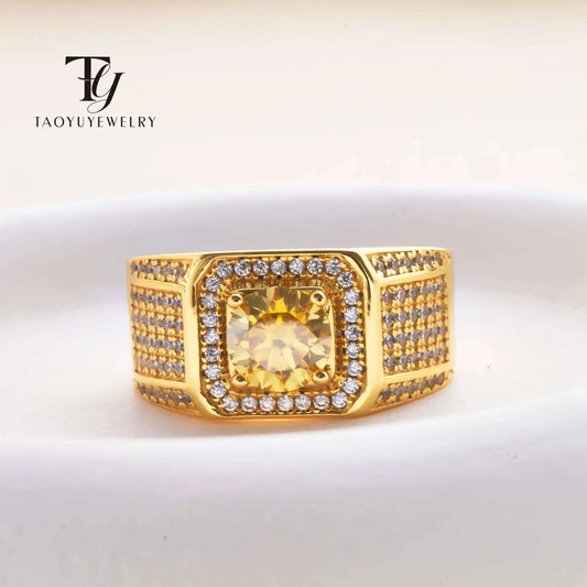 1CT  D Color Moissanite Ring 925 Sterling Sliver 18k Yellow Gold Color Band Hip Hop Rings For Man Party Sparkling Fine Jewely