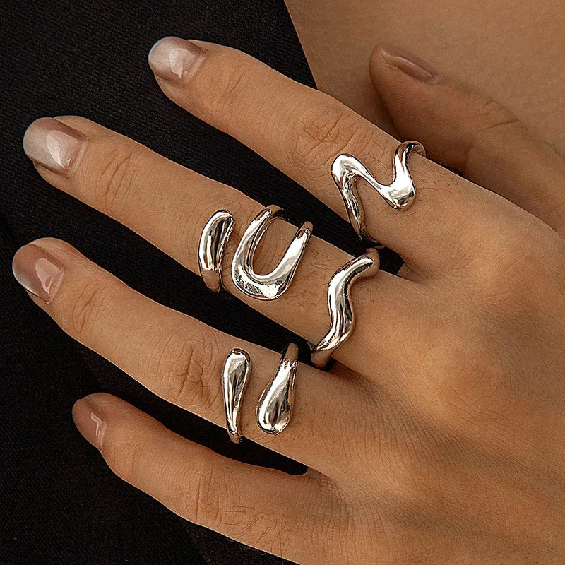 One Set Irregular Geometric Rings For Women Men Girls Punk Fashion Beach style Gold Silver Color Knuckle Joint Ring