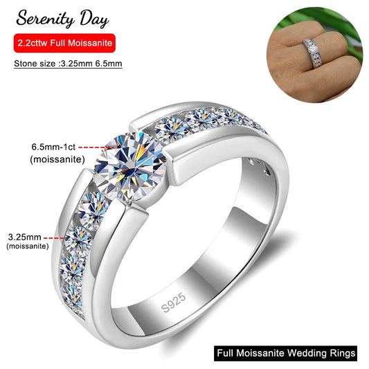 GRA Certified D Color 2.2cttw Full Moissanite Wedding For Man Women Wedding S925 Silver Lab Diamond Band Plated 18K Fine Jewelry