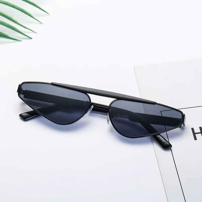 Shonemes Cat Eye Sunglasses Stylish Triangular Shades Metal Frame Outdoor UV400 Sun Glasses Gold Black Brown for Women Men