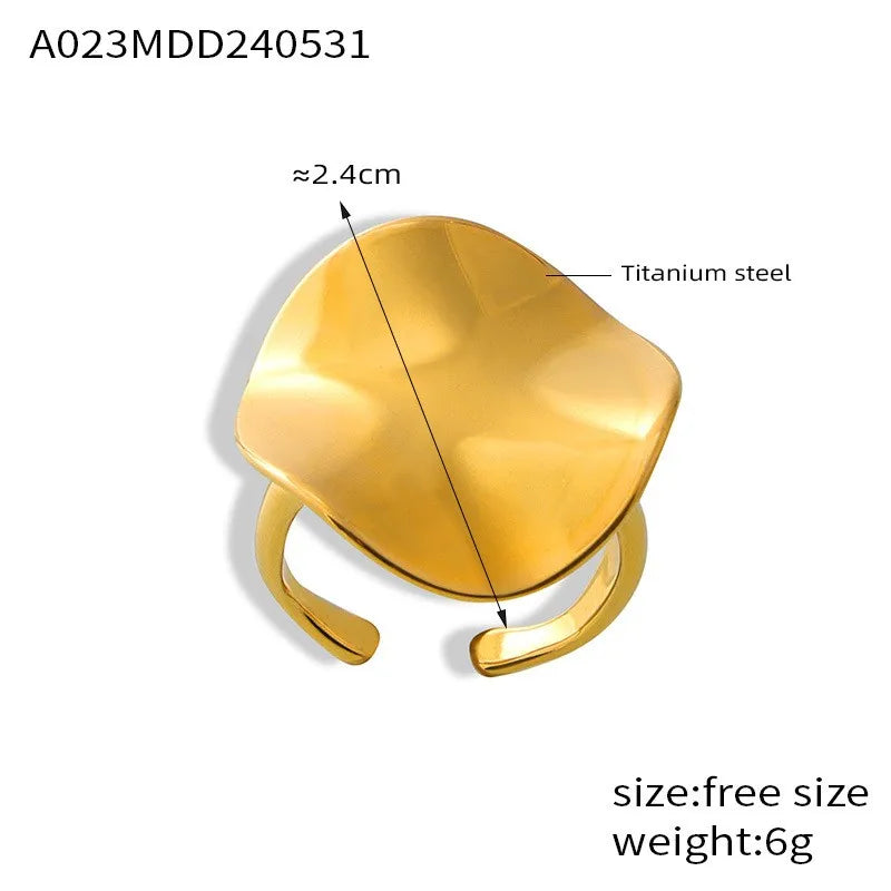 Hip Hop Gold Plated Simplicity Ring for Women New Stainless Steel Oval Open Ring Waterproof Jewelry 2024 Trend Accessories