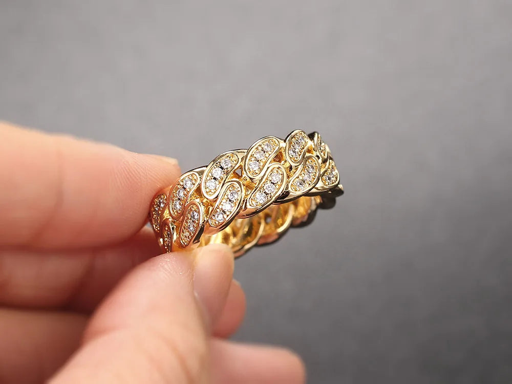 Hip Hop Cuban Link Ring For Women Men Hollow Crystal Zircon Gold Color Finger Rings Accessories Hippie Punk Jewelry OHR021