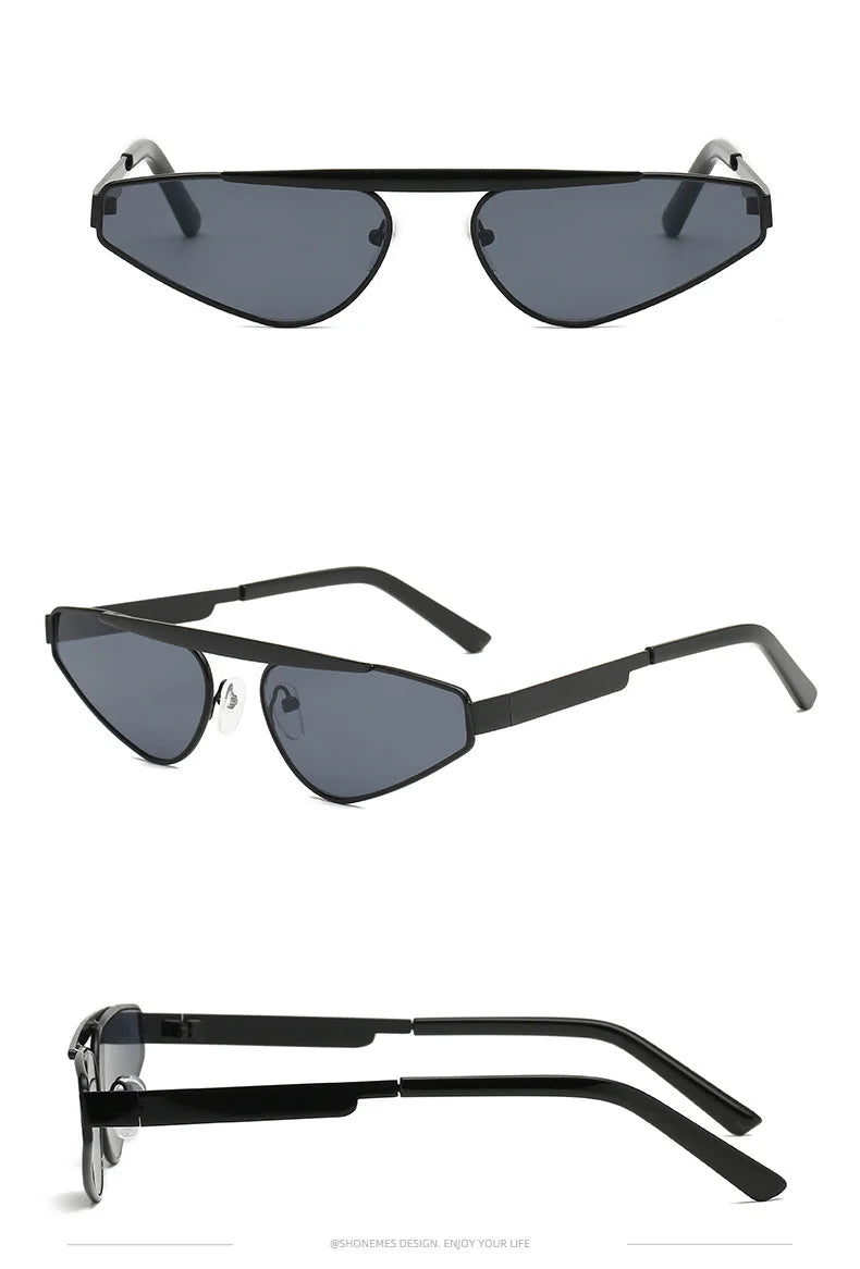 Shonemes Cat Eye Sunglasses Stylish Triangular Shades Metal Frame Outdoor UV400 Sun Glasses Gold Black Brown for Women Men