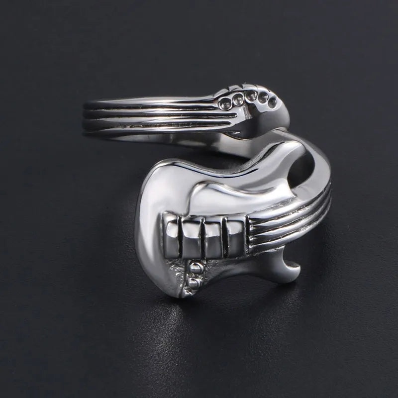 Hip Hop Rock Music Electric Guitar Men'S Rings 2024 Trend Adjustable Finger Rings Party Jewelry Gifts Fashion Accessories