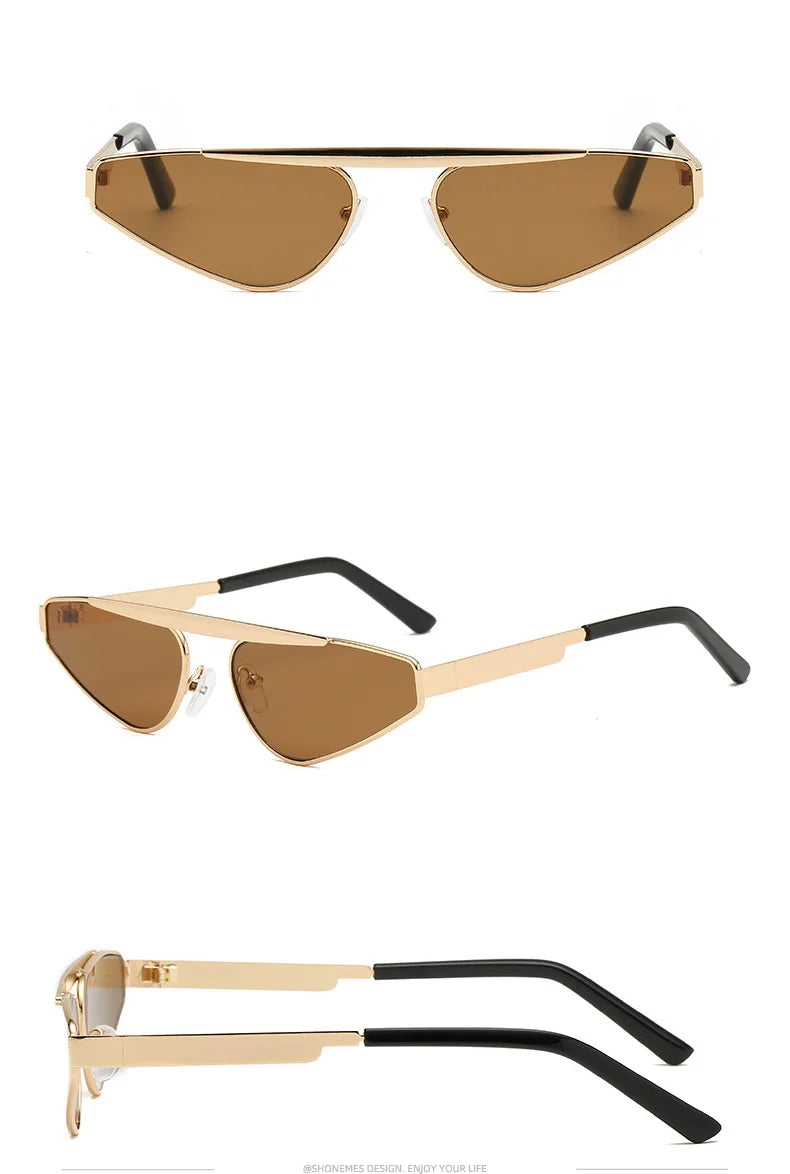 Shonemes Cat Eye Sunglasses Stylish Triangular Shades Metal Frame Outdoor UV400 Sun Glasses Gold Black Brown for Women Men