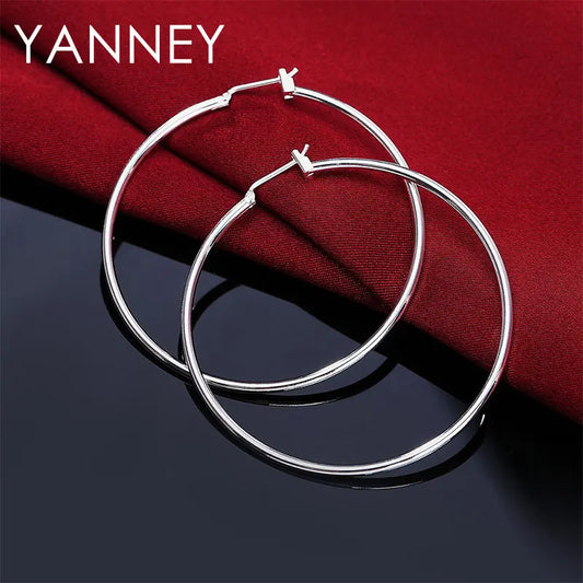 925 Sterling Silver Earrings Woman Fashion 50MM Simple Circle Earrings For Engagement Jewelry Hip Hop Girls Gifts Wholesale
