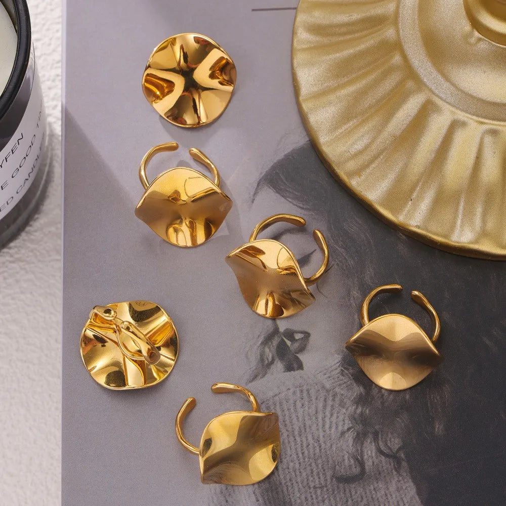 Hip Hop Gold Plated Simplicity Ring for Women New Stainless Steel Oval Open Ring Waterproof Jewelry 2024 Trend Accessories