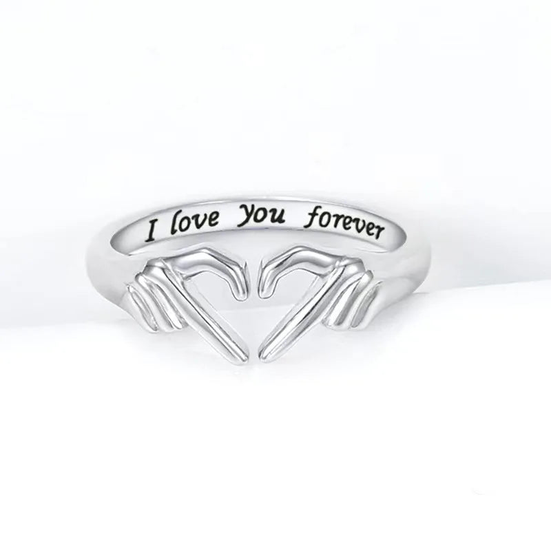 Romantic Heart Hand Hug Ring for Women Men I Love You Forever Couple Adjustable Finger Ring Wedding Party Dating Jewelry Gifts