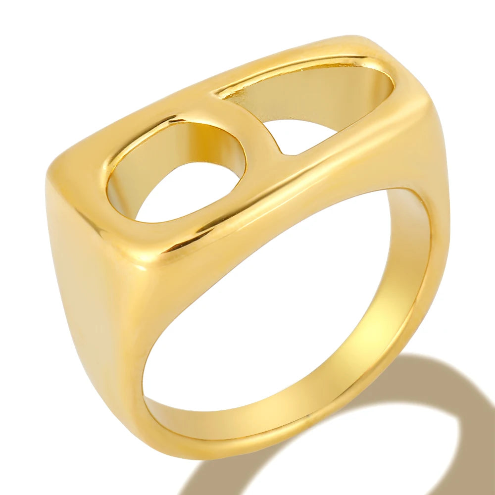 Irregular Two Geometric Hollow Ring  Stainless Steel Waterproof Daily Wear Jewelry