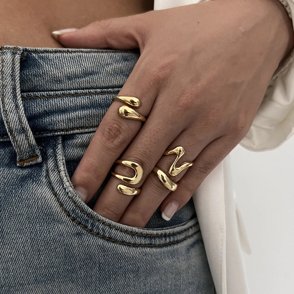 One Set Irregular Geometric Rings For Women Men Girls Punk Fashion Beach style Gold Silver Color Knuckle Joint Ring