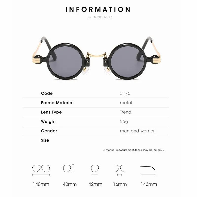 Small Round Sunglasses For Men Women Retro Steampunk Sun Glasses Male Female Metal Frame Eyewear Shades Oculos De Sol UV400