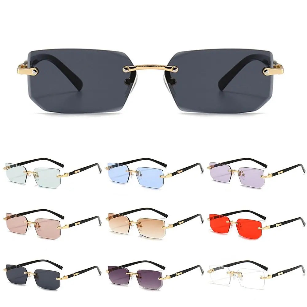Rimless Sunglasses Rectangle Fashion Popular Women Men Shades Small Square Sun Glasses For Female male Summer Traveling Oculos