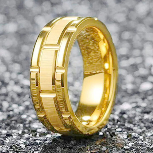 ZORCVENS Stainless Steel Groove Beveled Edge Ring for Men High Polished Gold Plated Round Smooth Ring Jewelry Gifts