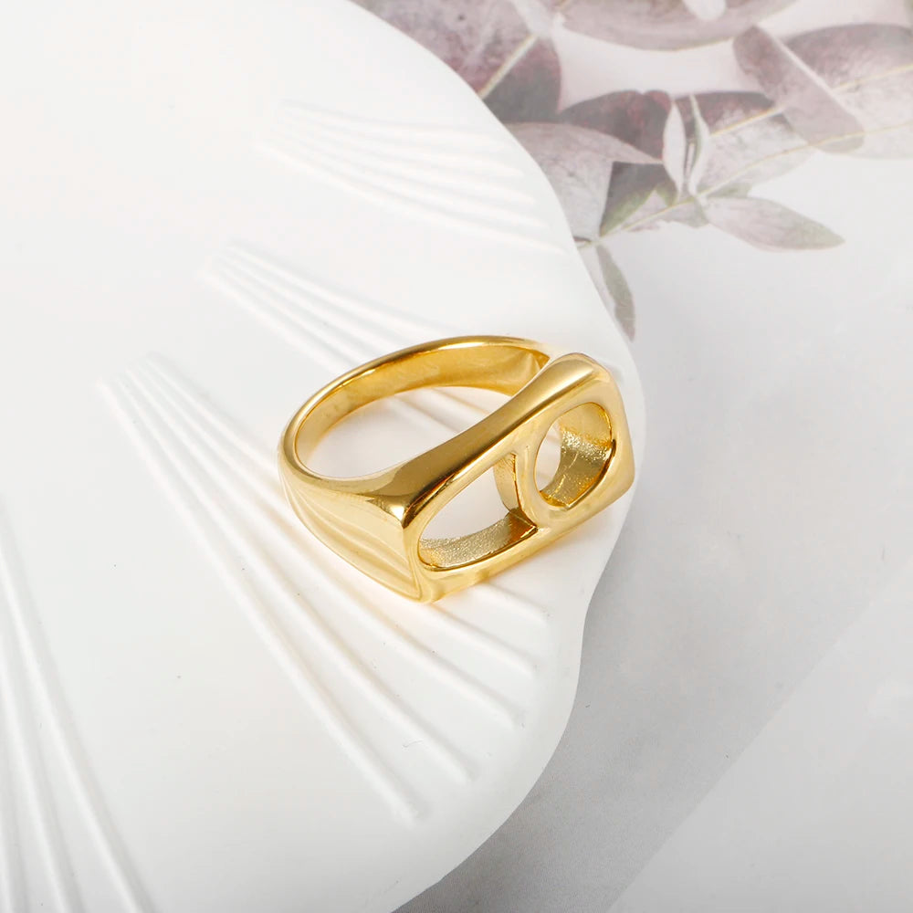 Irregular Two Geometric Hollow Ring  Stainless Steel Waterproof Daily Wear Jewelry