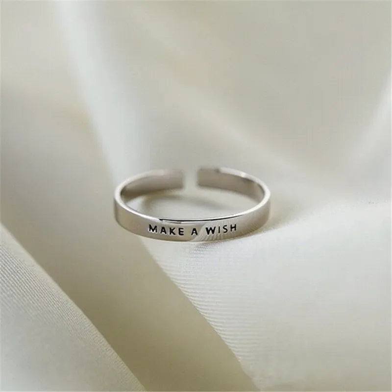 New Fashion Silver Color Open Finger Ring Letters Words Wish Wide Punk Stackable For Women Girl Jewelry Gift Dropship
