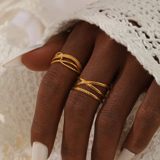 Stainless Steel Rings Hip Hop Street Fashion Geometric Lines Crossover Ring Set of 2 For Women Jewelry Everyday wear Wholesale