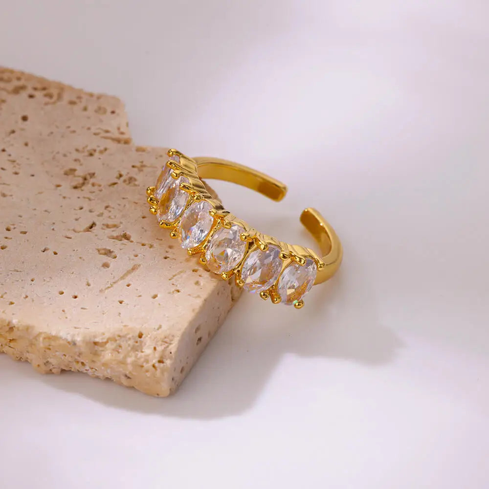 Zircon Geometric Heart Rings For Women Stainless Steel Gold Color Wedding Ring Luxury Aesthetic Jewlery Couple Gift 2024