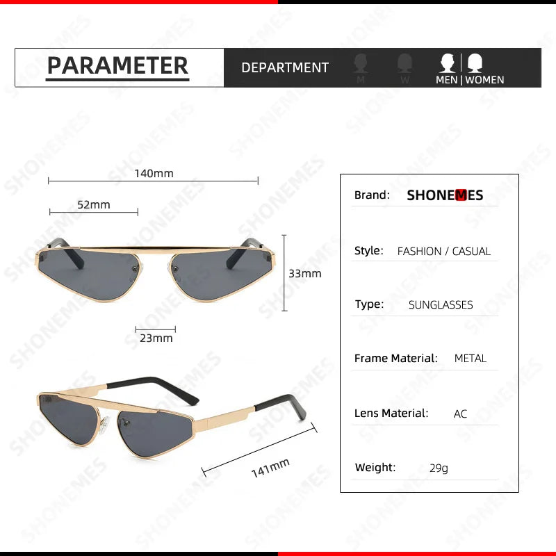 Shonemes Cat Eye Sunglasses Stylish Triangular Shades Metal Frame Outdoor UV400 Sun Glasses Gold Black Brown for Women Men