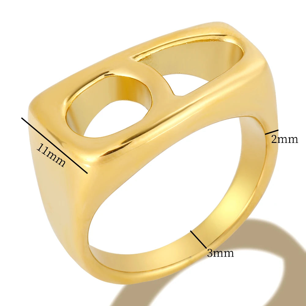 Irregular Two Geometric Hollow Ring  Stainless Steel Waterproof Daily Wear Jewelry