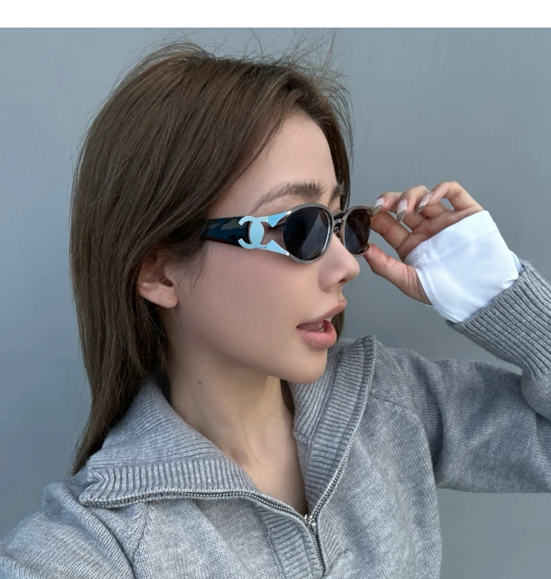 Trendy Brand Sun Glasses New Fashion Women's Sunglasses Oval Classic High-end Women's Retro Versatile Luxury Design Girl Glasses