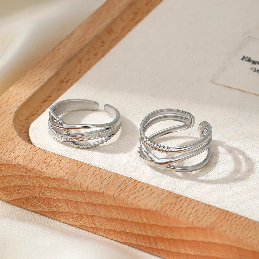 Stainless Steel Rings Hip Hop Street Fashion Geometric Lines Crossover Ring Set of 2 For Women Jewelry Everyday wear Wholesale