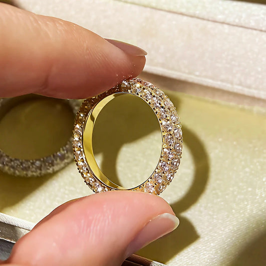 BXINY Full Moissanite Rings S925 Silver 18K Gold Plate 3-Row Lab-grown Diamond For Women Wedding Band Fine Jewelry GRA Certified